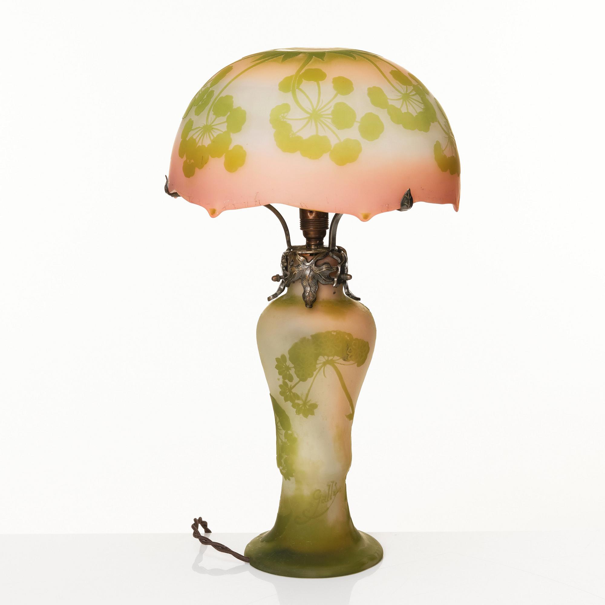 Emile Gallé, bordslampa, Nancy Frankrike, Art Nouveau ca 1900.