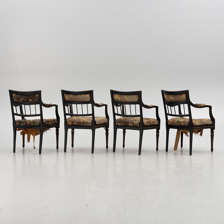 A set of four late Gustavian open armchairs by N. Thorsson (1779-1848).