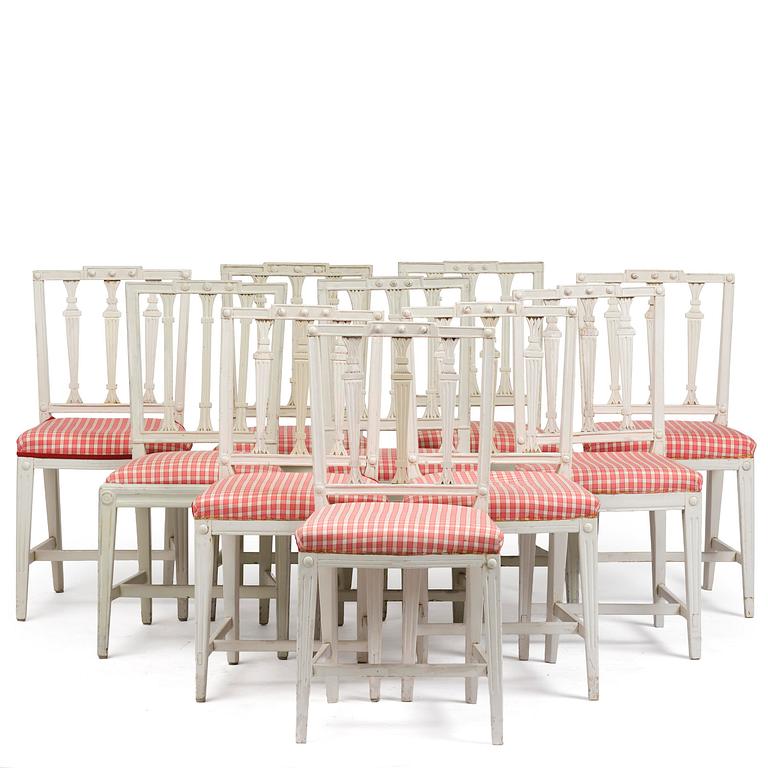 An assembled suite of ten  late Gustavian chairs, circa 1800.