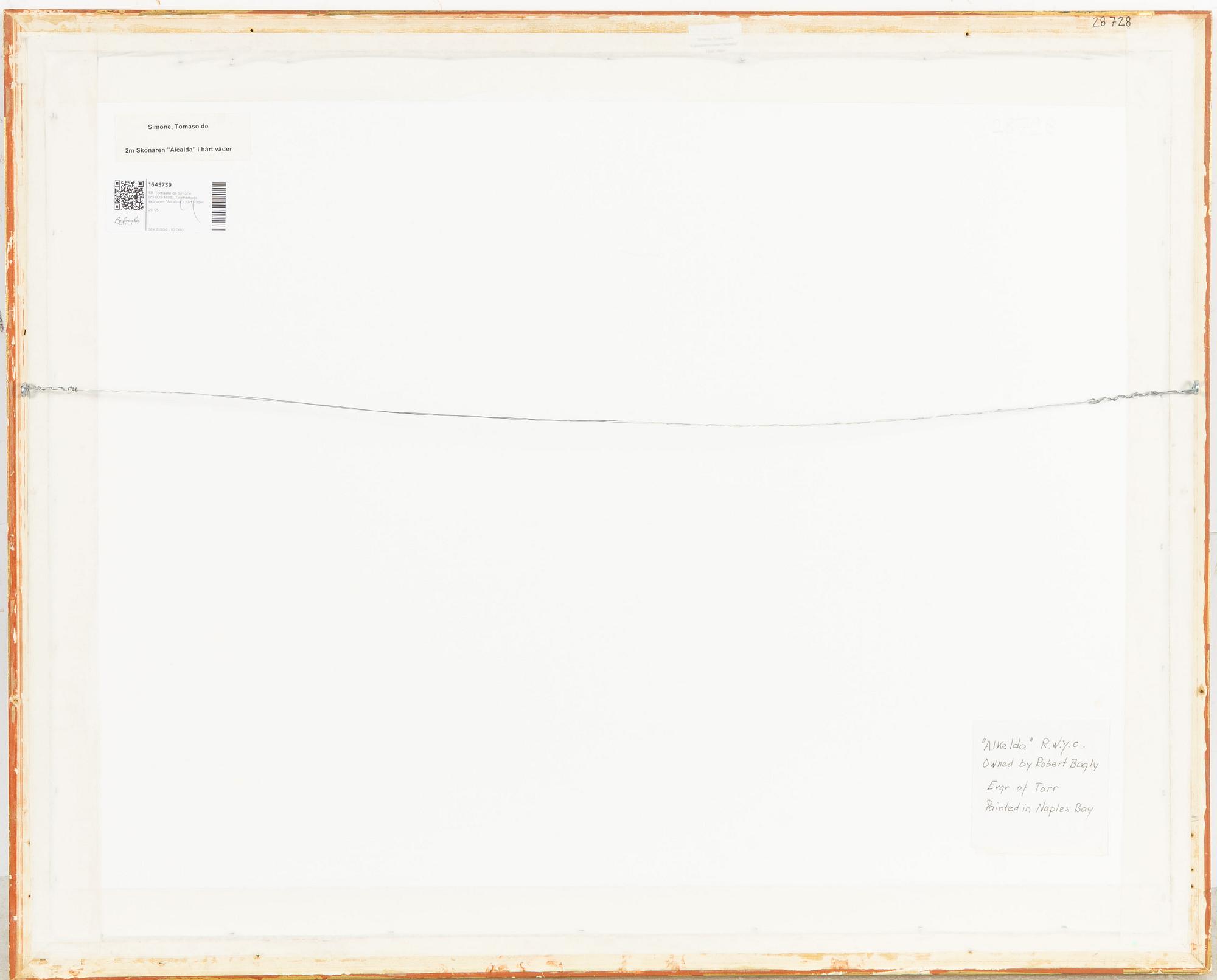 Tomasso de Simone, Tvåmastade skonaren "Alcalda" i hårt väder.