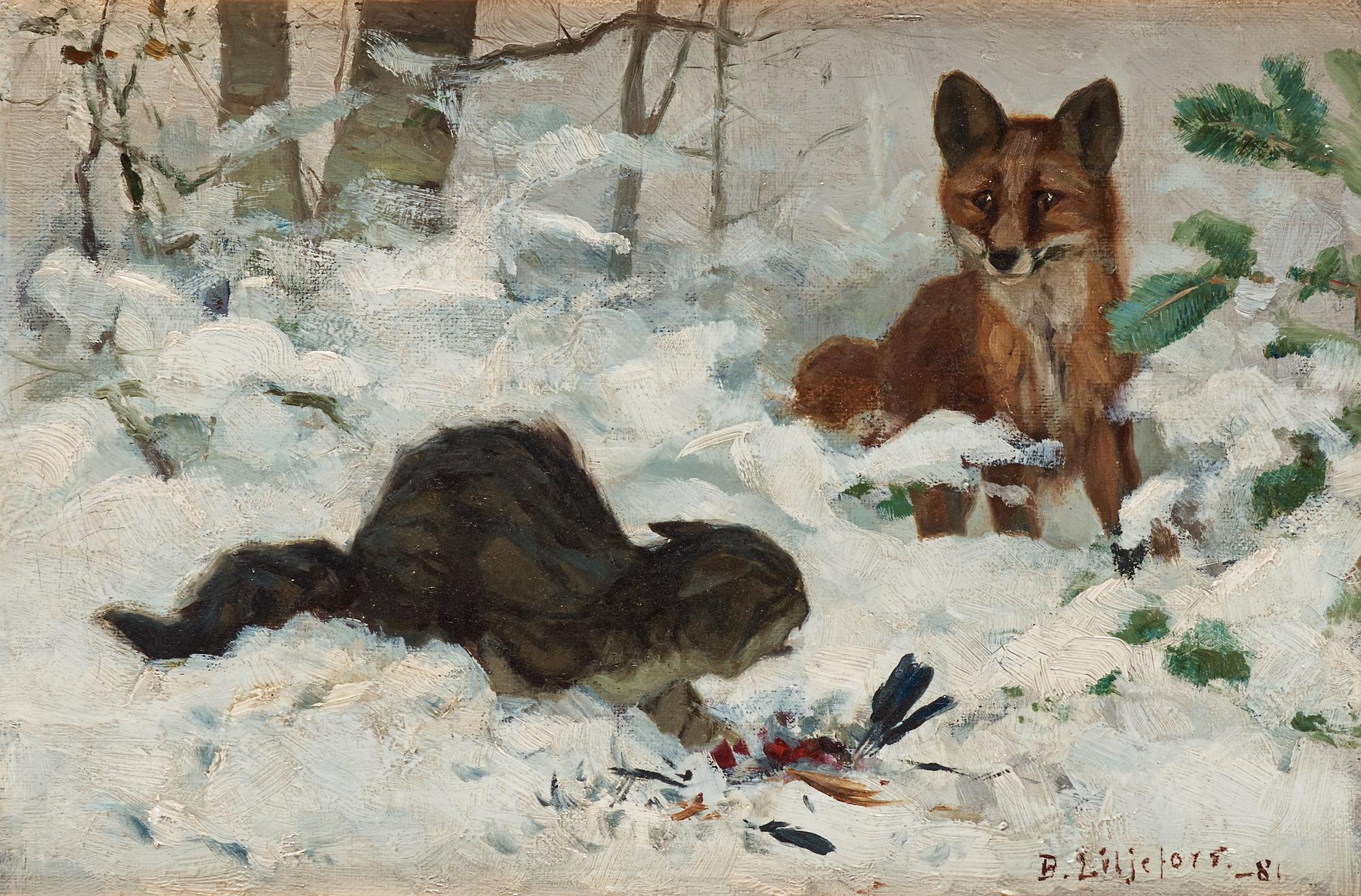 Bruno Liljefors, Räv som överraskar en katt.