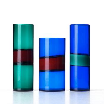 Fulvio Bianconi, vaser, 3 st. "Fasce Orizzontale", Venini, Murano, Italien.