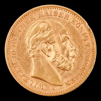 GULDMYNT, 20 mark, Wilhelm Kaiser von Preussen, 1883. Vikt ca 8 g.