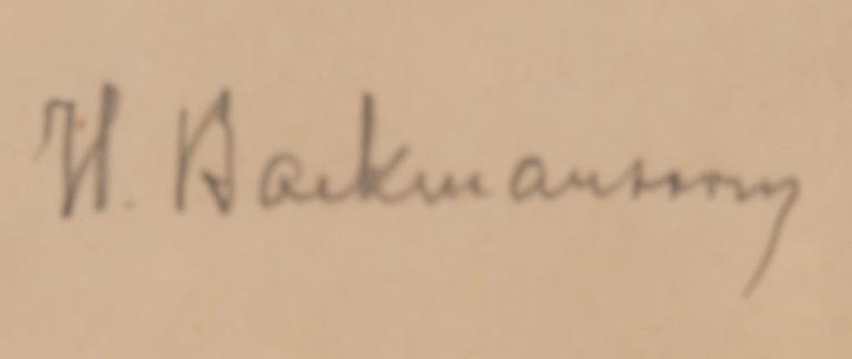 HUGO BACKMANSSON, teckning, signerad.