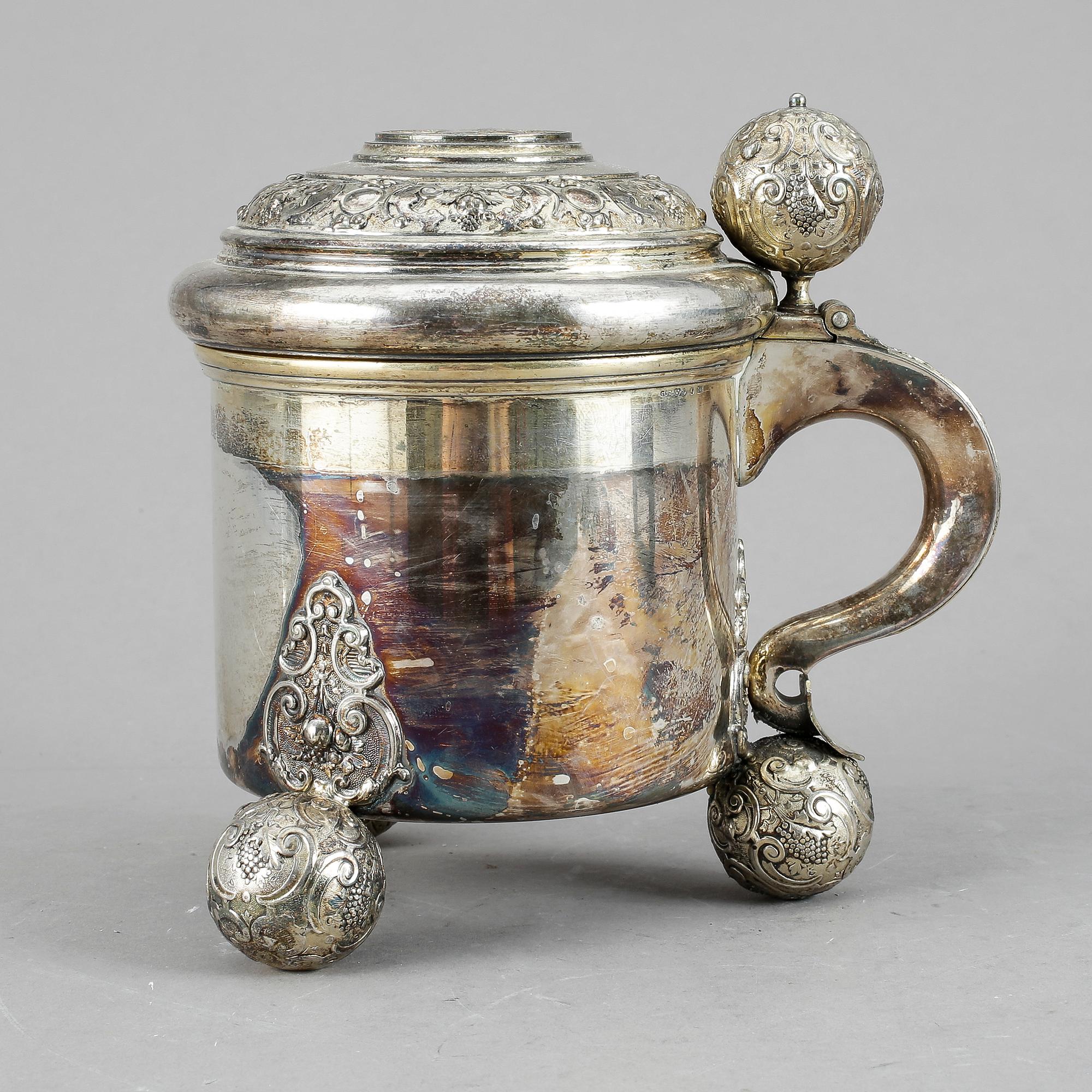 DRYCKESKANNA, silver, barockstil, GAB, Stockholm 1935. Vikt ca 650 gram.