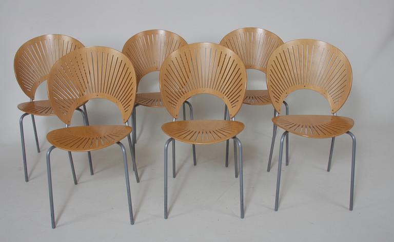 STOLAR, 6 st, "Trinidad", Nanna Ditzel för Fredericia Stolefabrik, etikettmärkta.