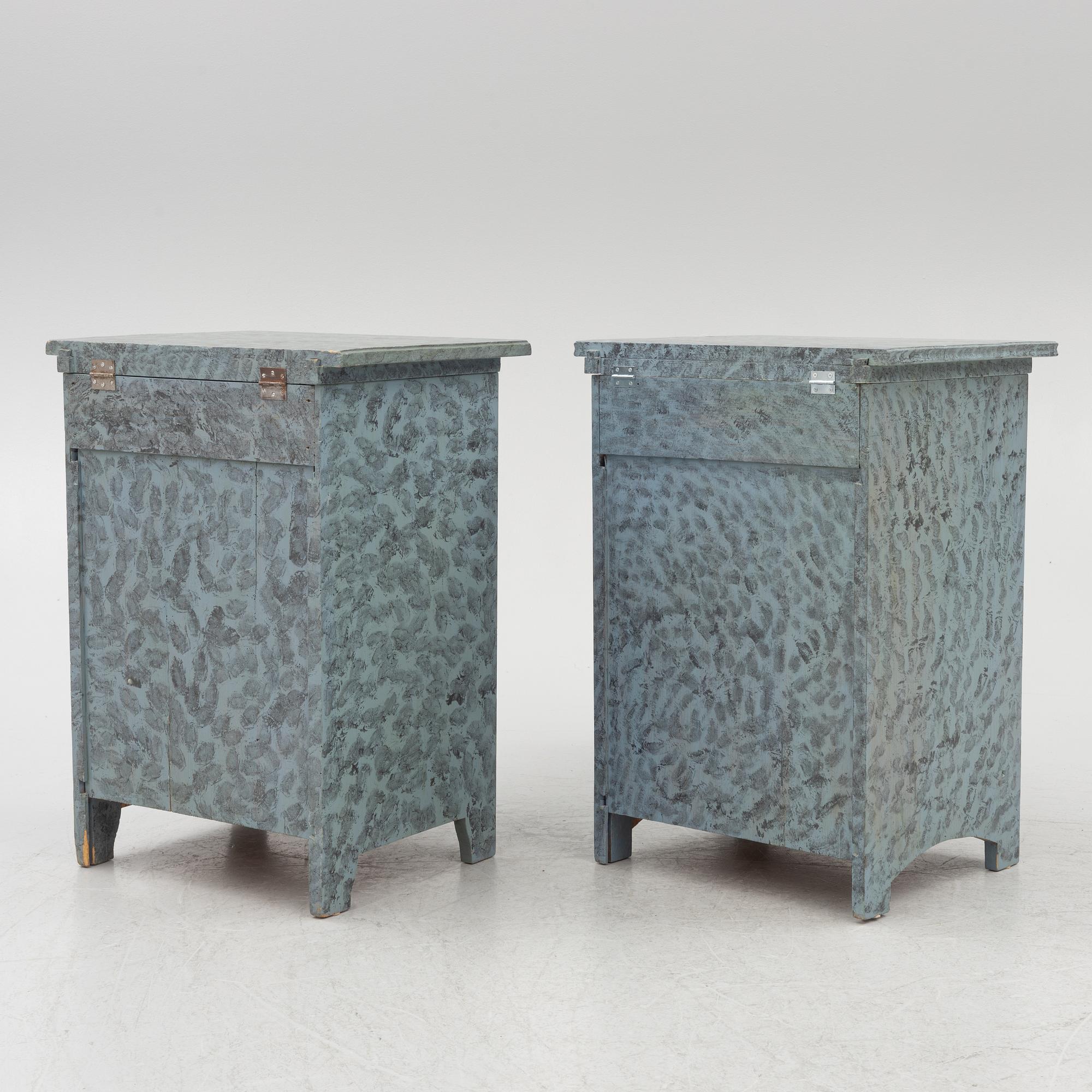 A matched pair of bedside tables, 20th century.