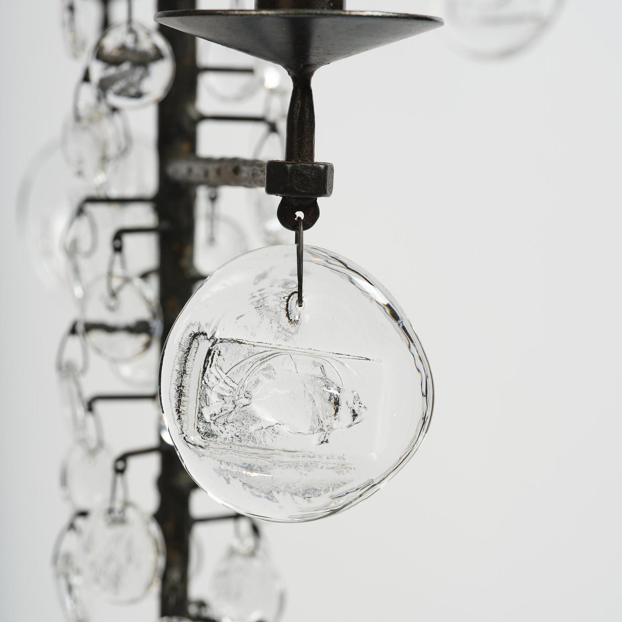 Erik Höglund, a wrought iron and glass chandelier, Boda Smide.