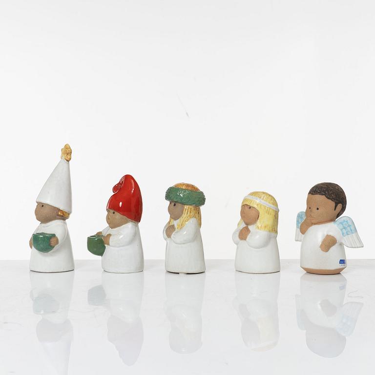 Lisa Larson, a set of five stoneware figurines, including from the series 'Adventsbarn', Gustavsberg.