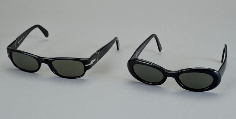 SOLGLASÖGON, 4 st, Giorgio Armani, Emporio Armani och Perso, omkring sekelskiftet 1900-talets slut.