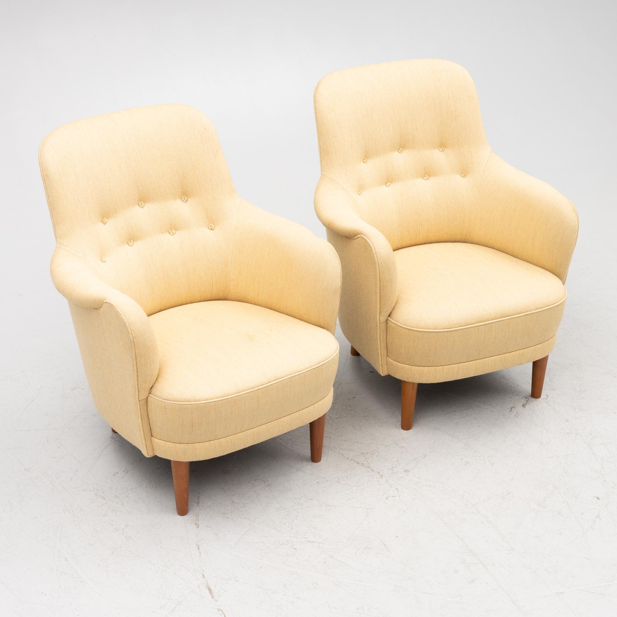 Carl Malmsten, a pair of 'Samsas' armchairs, AB O.H. Sjögren, Tranås, 21st Century.