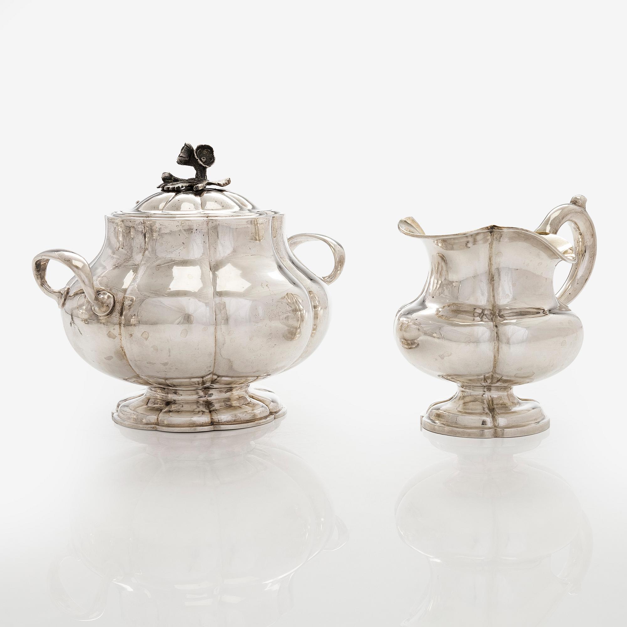 Henrik Hacklin och Johan Warjus, kaffe- och teservis, 4 delar, silver, S:t Petersburg 1868-69 och 1857.