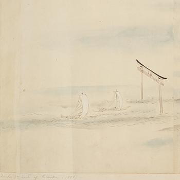 A Japanese Makimomo, ink and colour on paper, Meiji (1868-1912).