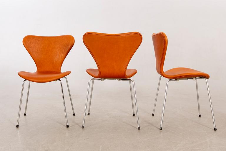 Arne Jacobsen, chairs 6 pieces, "Sjuan" Fritz Hansen. Denmark.