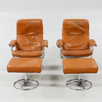 A pair of armchair and foot stools from Ikea, made in the fourth quarter of the 20th century.