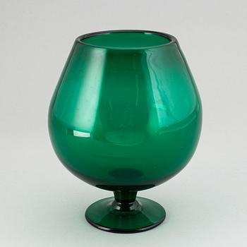 A set of five green and blue glass vases, Sweden, 20th Century.