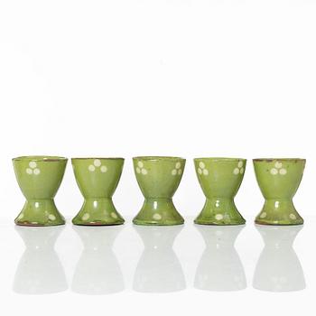 Alfred William Finch, äggkoppar, 10 st samt fat, 3, st, Iris, Finland, omkring år 1900.