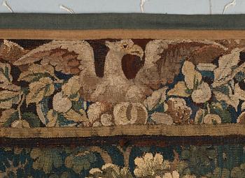 VÄVD TAPET, gobelängteknik. 267,5 x 256 cm. Flandern 1600-tal.