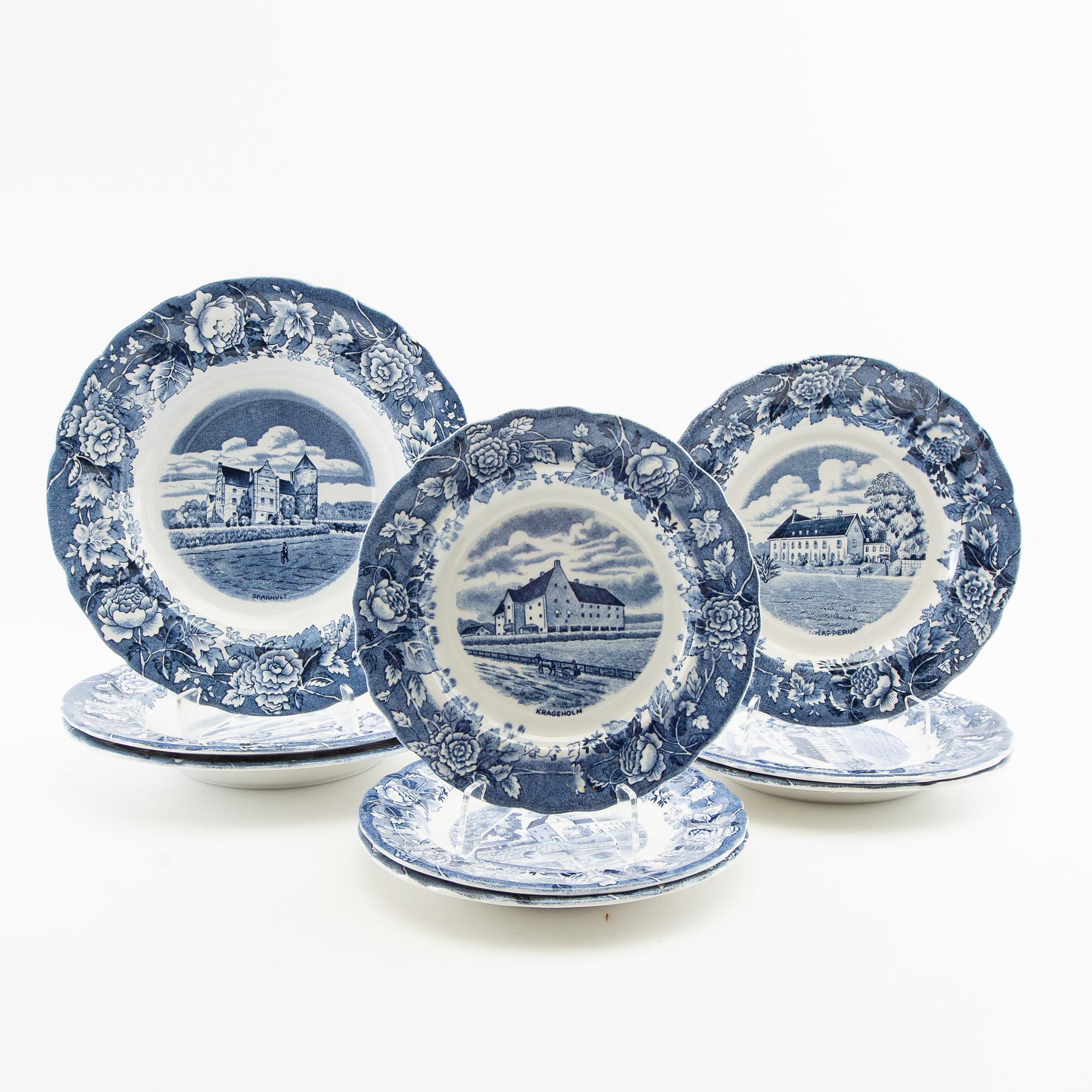 Servisdelar 9 st "Skånska slott" Rörstrand 1900-talets första hälft flintgods.