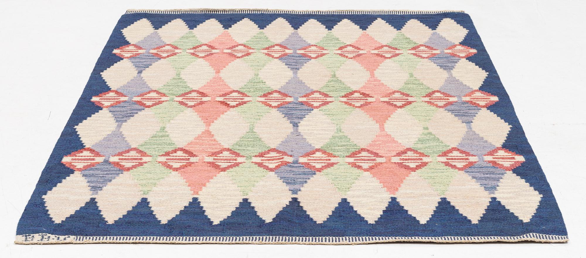Bittan Bergh-Valberg, a carpet, "Kaleidoscope", flat weave, c 245 x 164 cm, signed BBV.