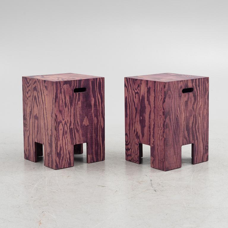 Johan Lindau, side tables, a pair, "Plybord", Blå Station.