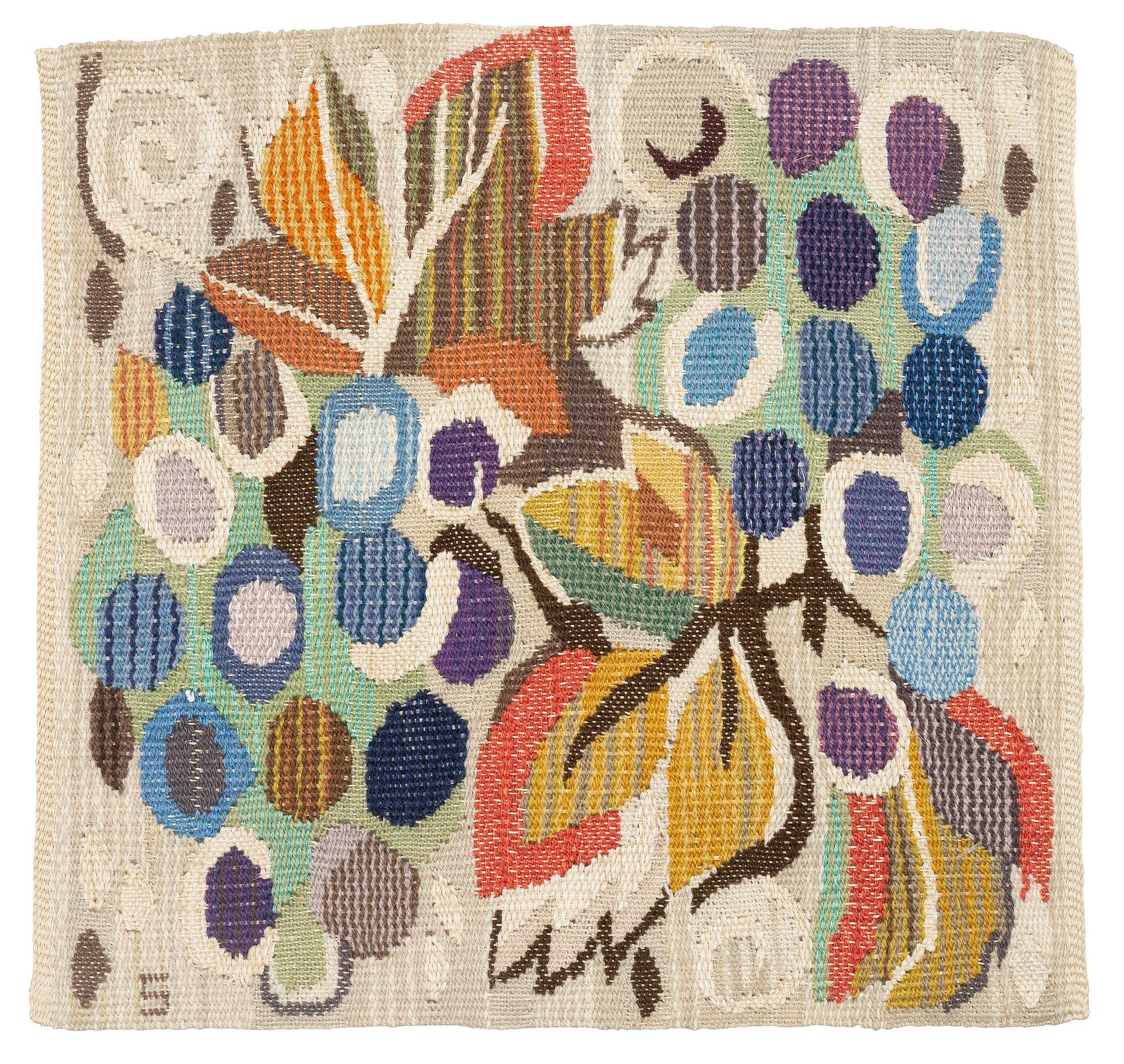 Barbro Sprinchorn, a textile, 'Vindruvor', tapestry variant, c. 36 x 36 cm signed S.