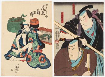 Utagawa Kuniyoshi, färgträsnitt, två stycken, Japan, 1800-tal.