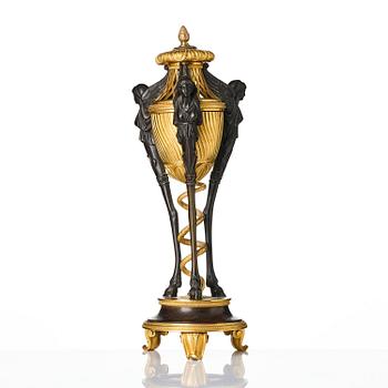 A French gilt and patinated bronze Empire-style brûle-parfum, later part 19th century.