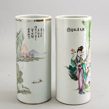 TWO CHINES PORCELAINS BRUSH  STANDS   20TH CENTURY.