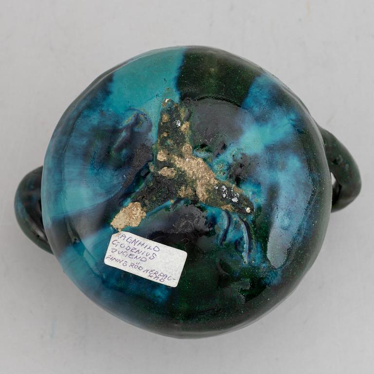 Ragnhild Godenius, two Two Art Nouveau glazed ceramic vases, one signed and dated 191? and 1914.