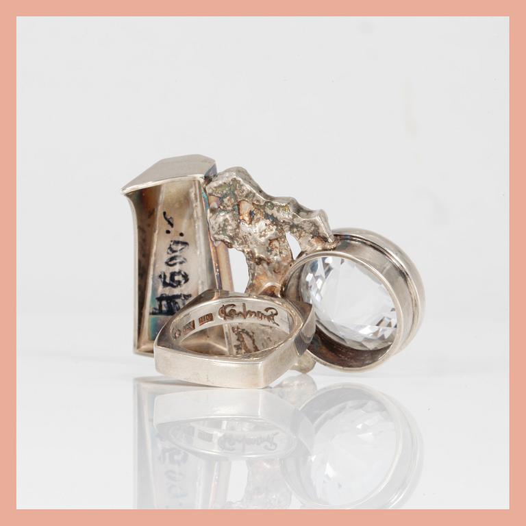 RING, sterling silver med bergkristall, tot ca 27,62 ct, Rolf Karlsson, Grillby, 1982. Total vikt ca 31,09 g.
