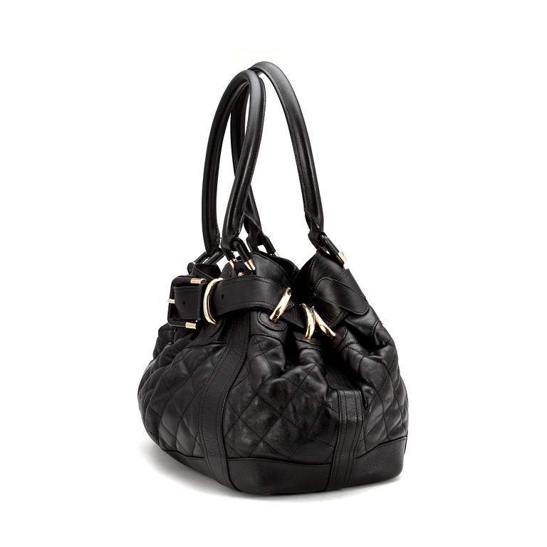 BURBERRY, a quilted black leather shoulder bag.