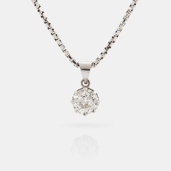 899. An 18K white gold pendant set with an old-cut diamond weight 1.44 cts according to engraving.