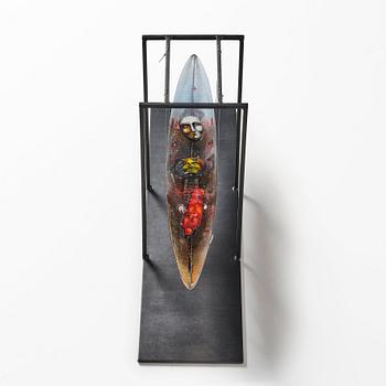 Bertil Vallien, a unique sand cast glass sculpture of a boat, Kosta Boda, Sweden.