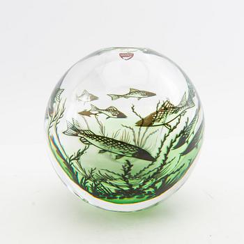 Edward Hald, vase, "Fish Grail", Orrefors signed 1984.
