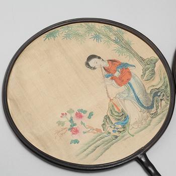 A set of four Chinese fans, late Qing dynasty.