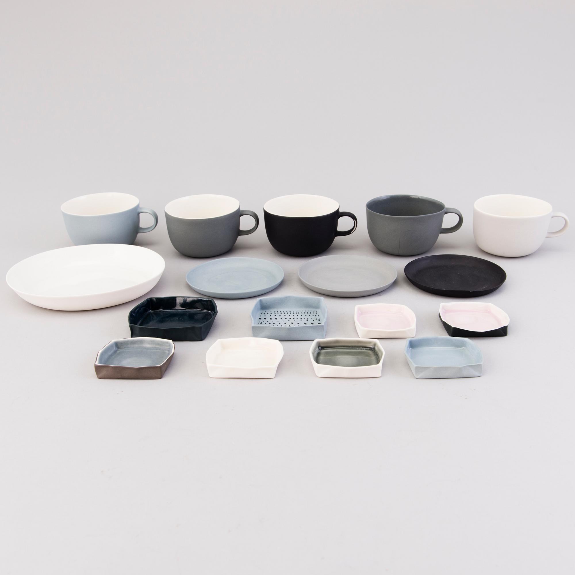 NATHALIE LAUTENBACHER, 'Linum' porcelain tableware and small plates, totally 26 pieces, signed and dated. Around 2010.