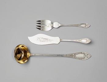 A Russian parcel-gilt silver 106 piece table-service, mark of Grachev, St. Petersburg 1908-1917.