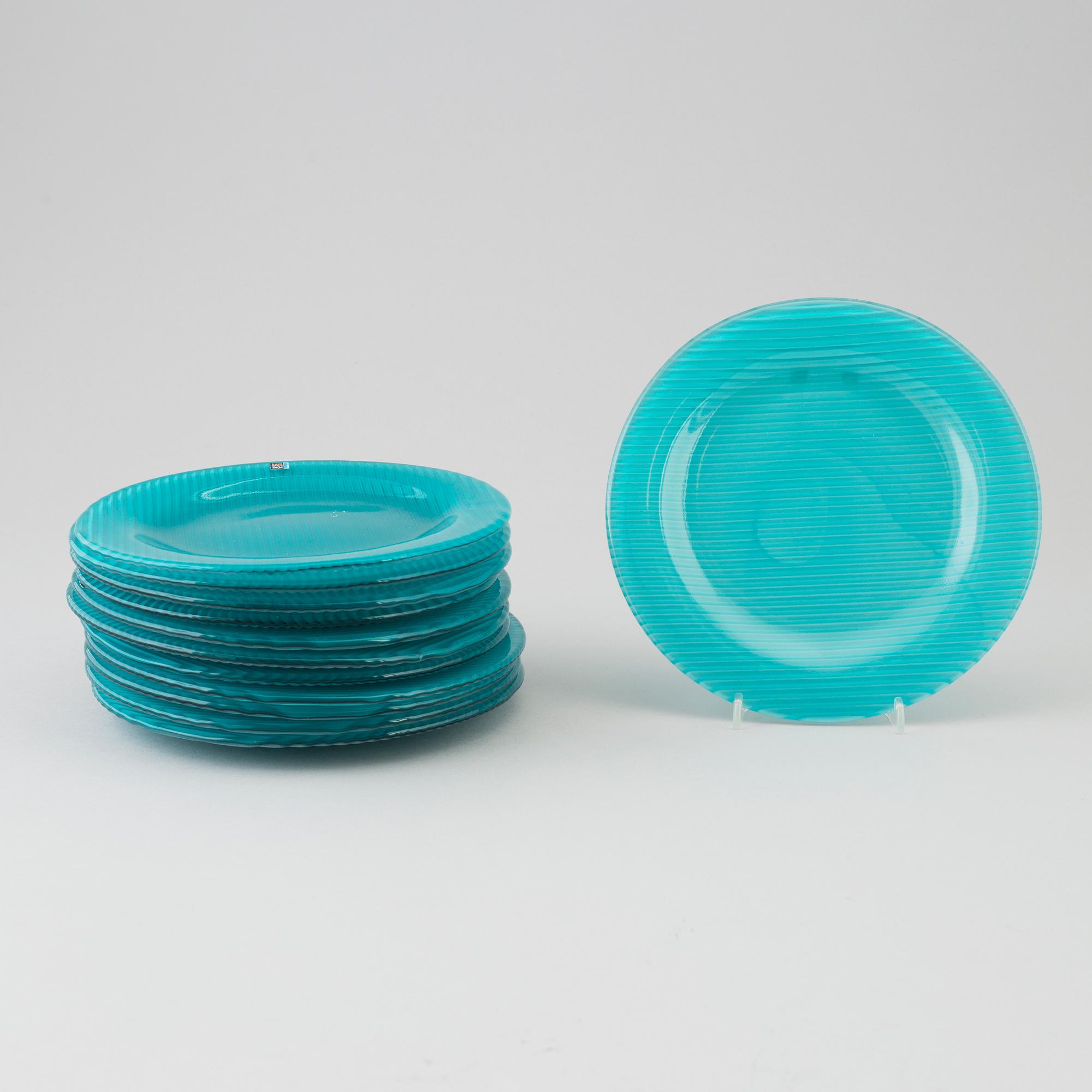 EVA ENGLUND, tallrikar, 12 stycken, Pukeberg glasbruk, 1900-talets slut.