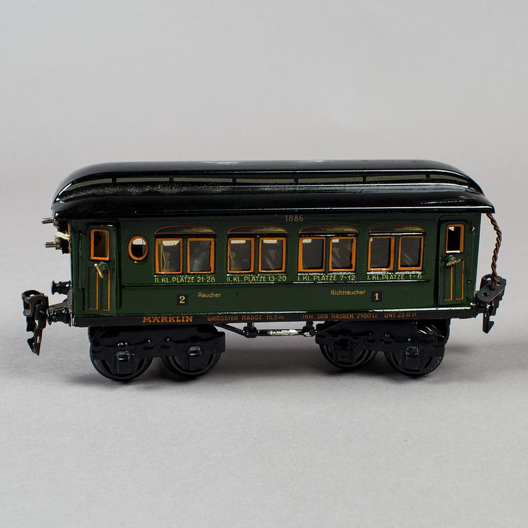 MÄRKLIN, 6 stycken tågvagnar, 0-skalan, Tyskland, 1920/30-tal.