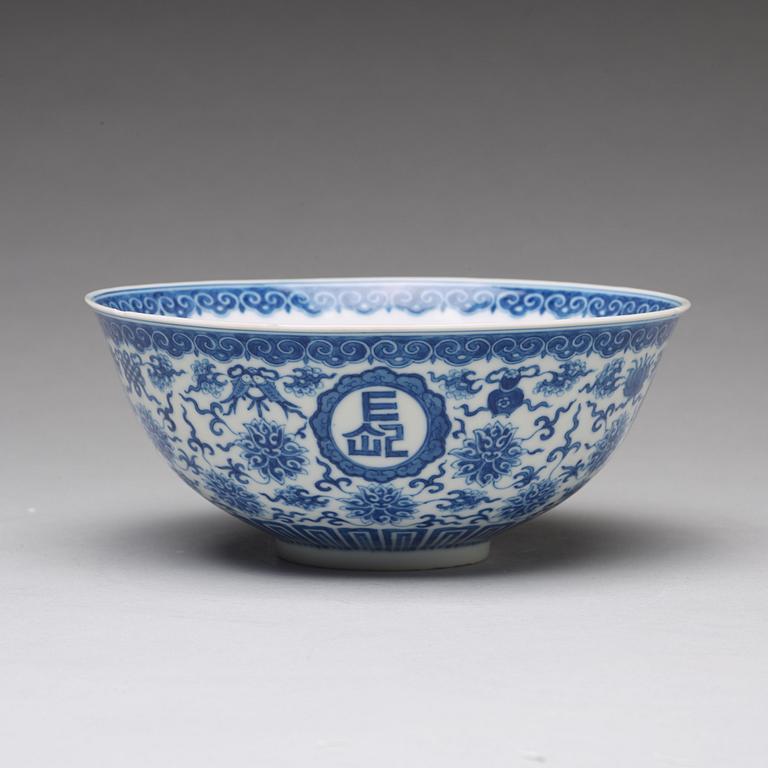 A blue and white Chinese bowl, presumably Republic, with Qianlong mark.