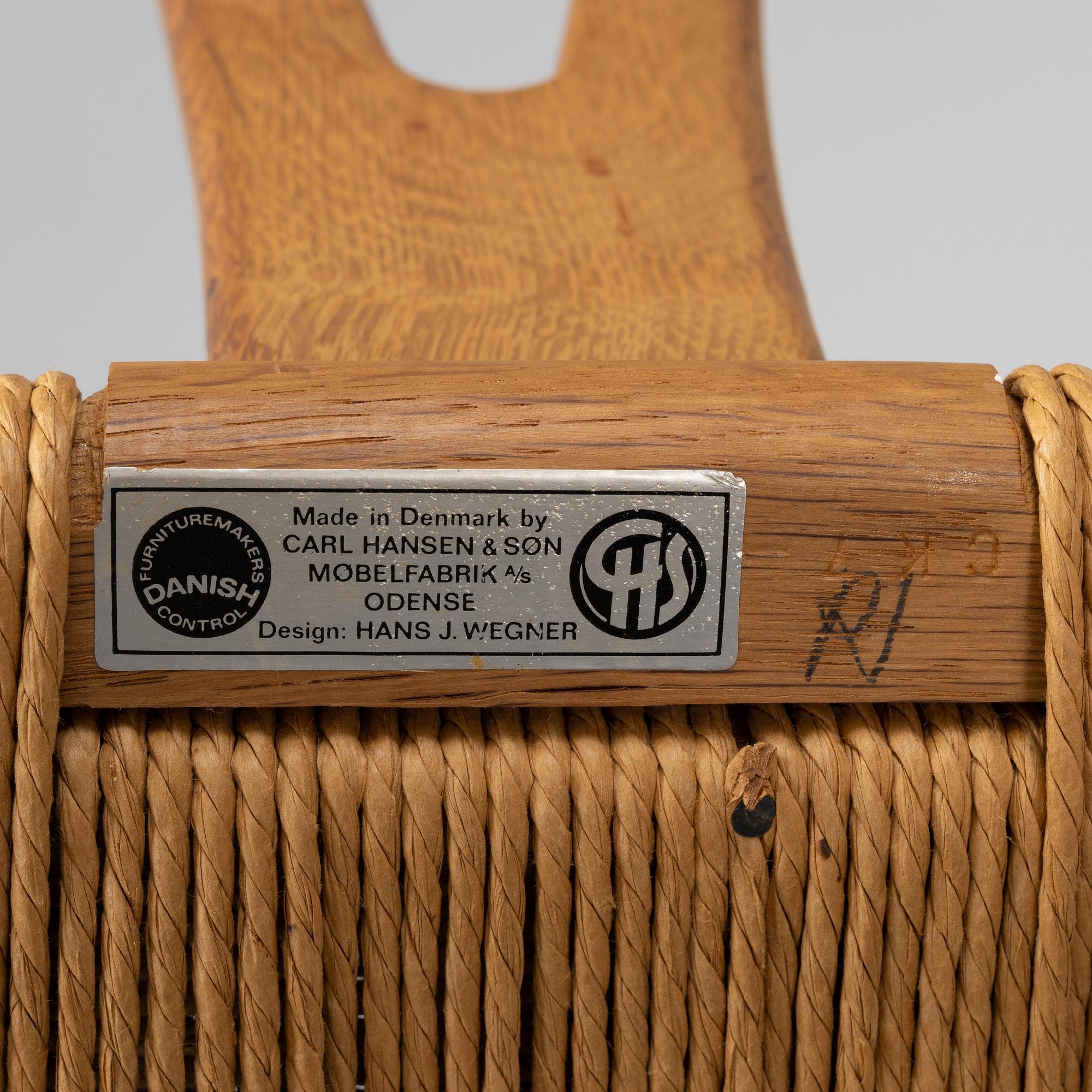 A pair of oak 'Y-chairs' by Hans J Wegner for Carl Hansen & Son, designed 1949.