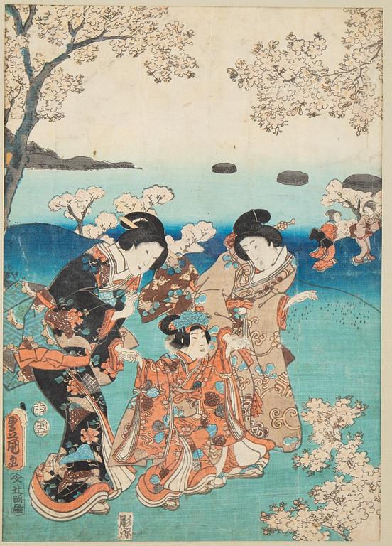 Utagawa Kunisada, färgträsnitt, Japan, signerad, 1854.