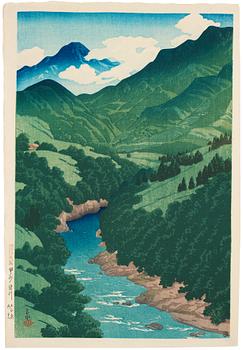 KAWASE HASUI (1883-1957), färgträsnitt. Japan, "Souvenirs of Travel II".