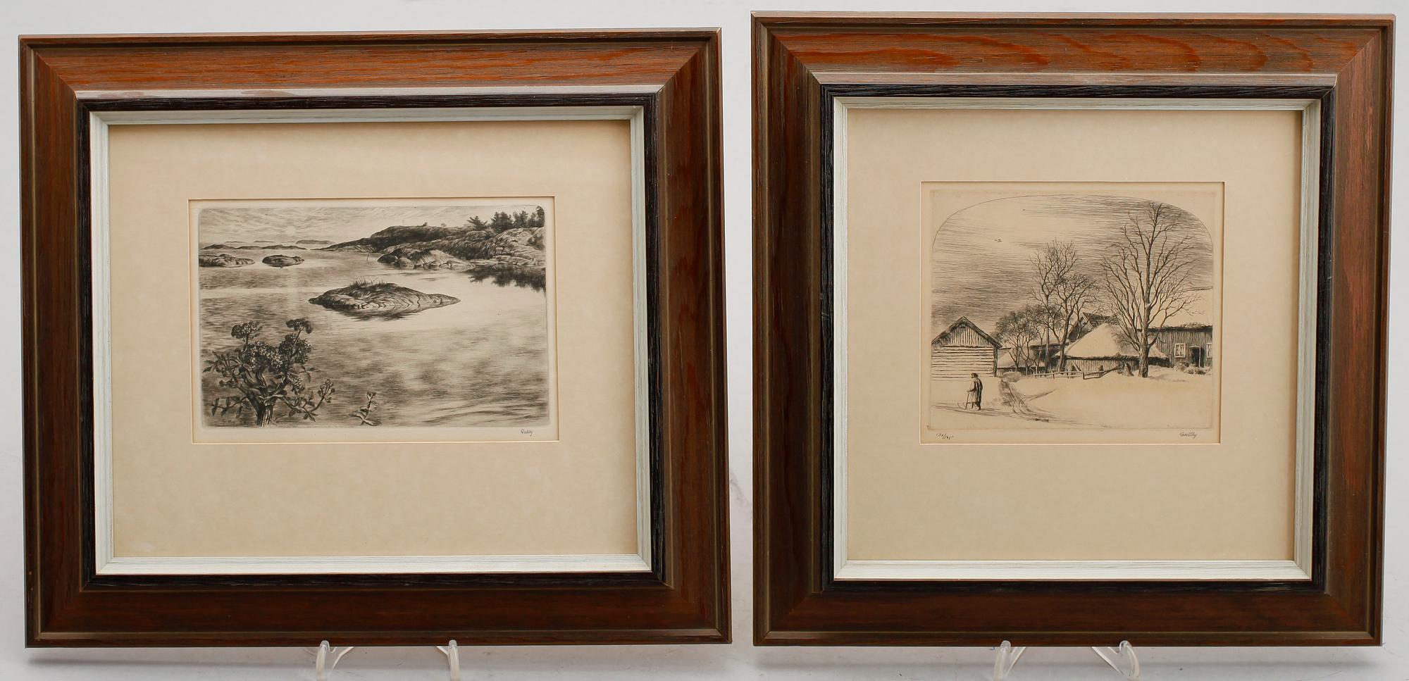 FOLKE GULLBY, 2 st, etsningar, signerade.