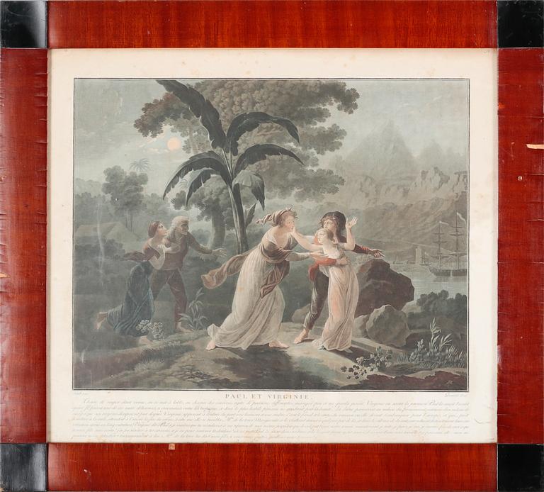 Six etchings in color by Charles-Melchior Descourtis after Jean-Frederic Schall, 18th or 19th century.