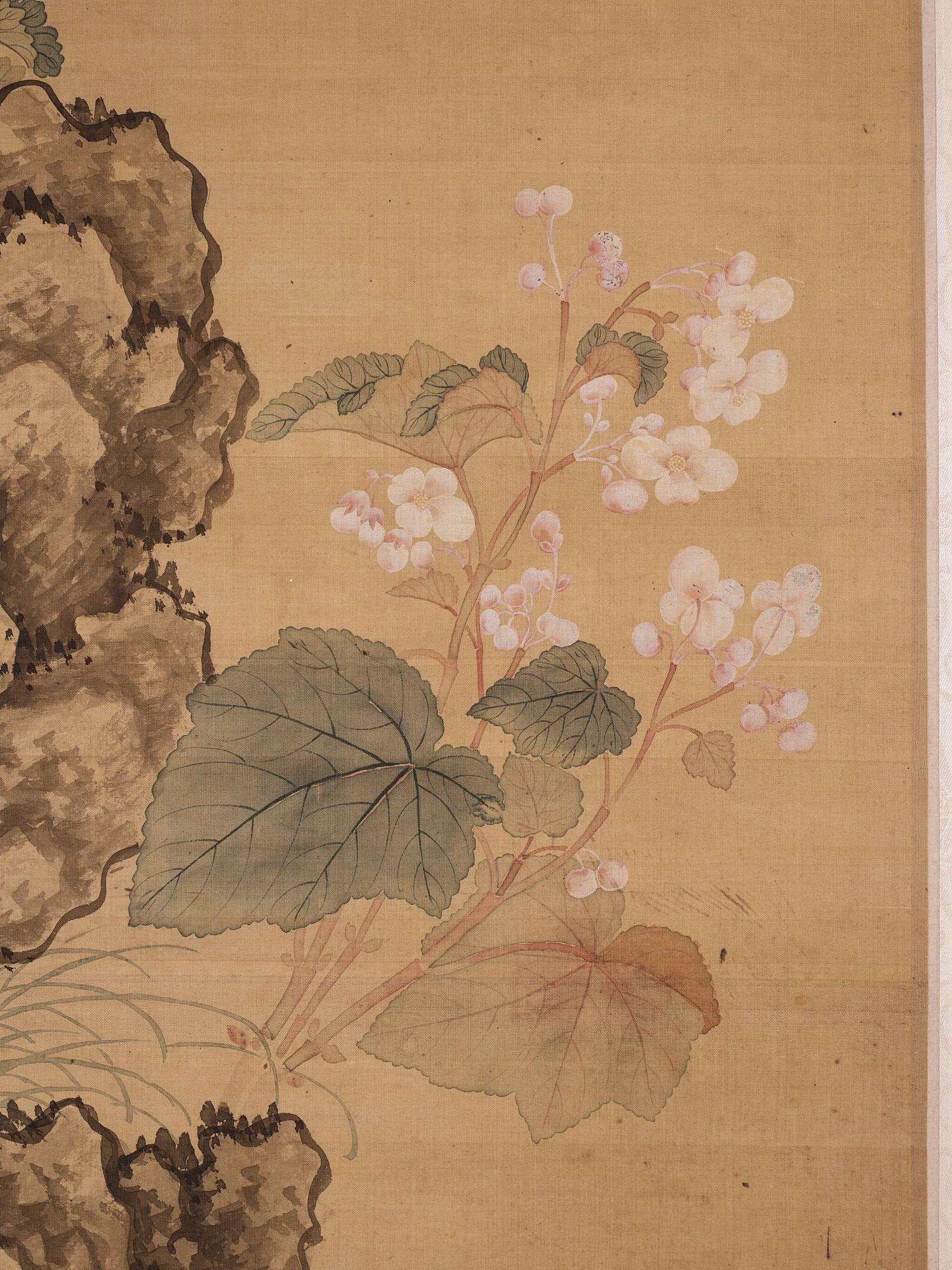Rullmålning, akvarell och tusch på siden, lagd på pannå. Signerad Yun Yuancheng, möjligen 1700-tal.