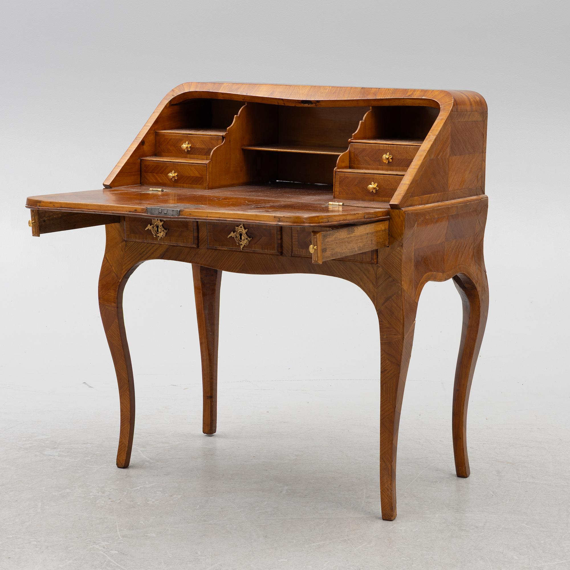 A Swedish rococo parquetry secretaire, Stockholm, later part 18th century.