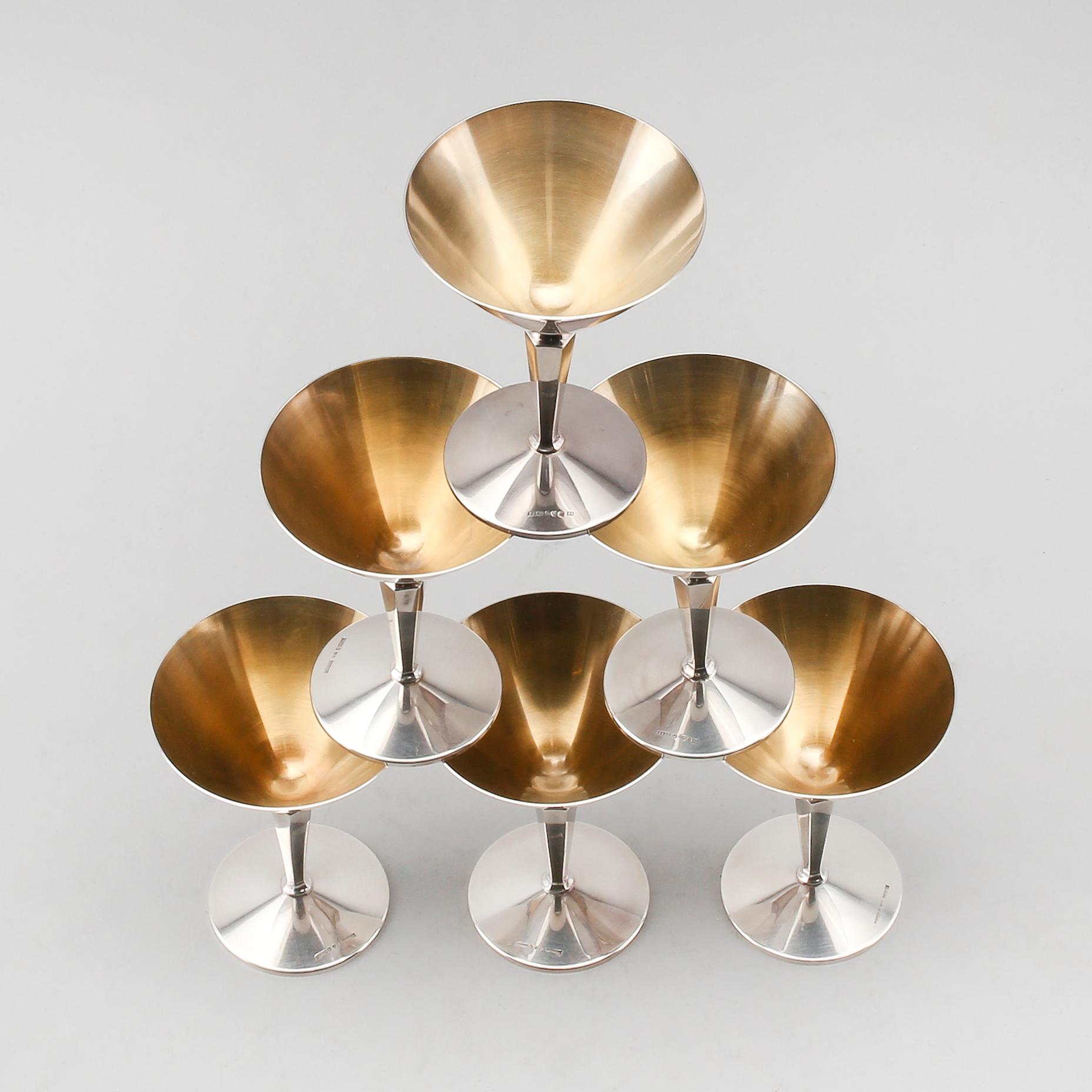COCKTAILGLAS, 6 st, silver, Ceson och K&EC, Göteborg, 1972 och 1975. Vikt ca 329 g.