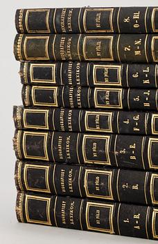 LEXIKON, 24 + 8 vol, "Biografiskt lexikon öfver namnkunnige svenske män" resp "Svenskt biografiskt lexikon, ny följd", blandat olika upplagor o tryckår, 1800-tal.